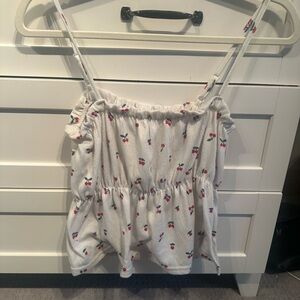 Cherry Print White Womans Tank Top Blouse